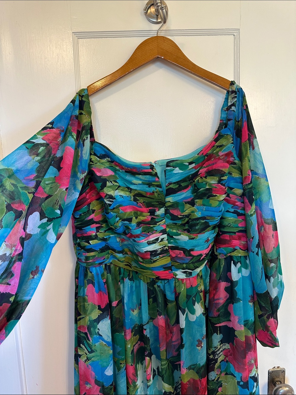 XSCAPE Plus Size Off the Shoulder Printed Gown - Wedding Guest Dress - 16W - Picture 10 of 17